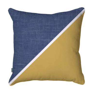 Triangles Blue and Ochre Cushion
